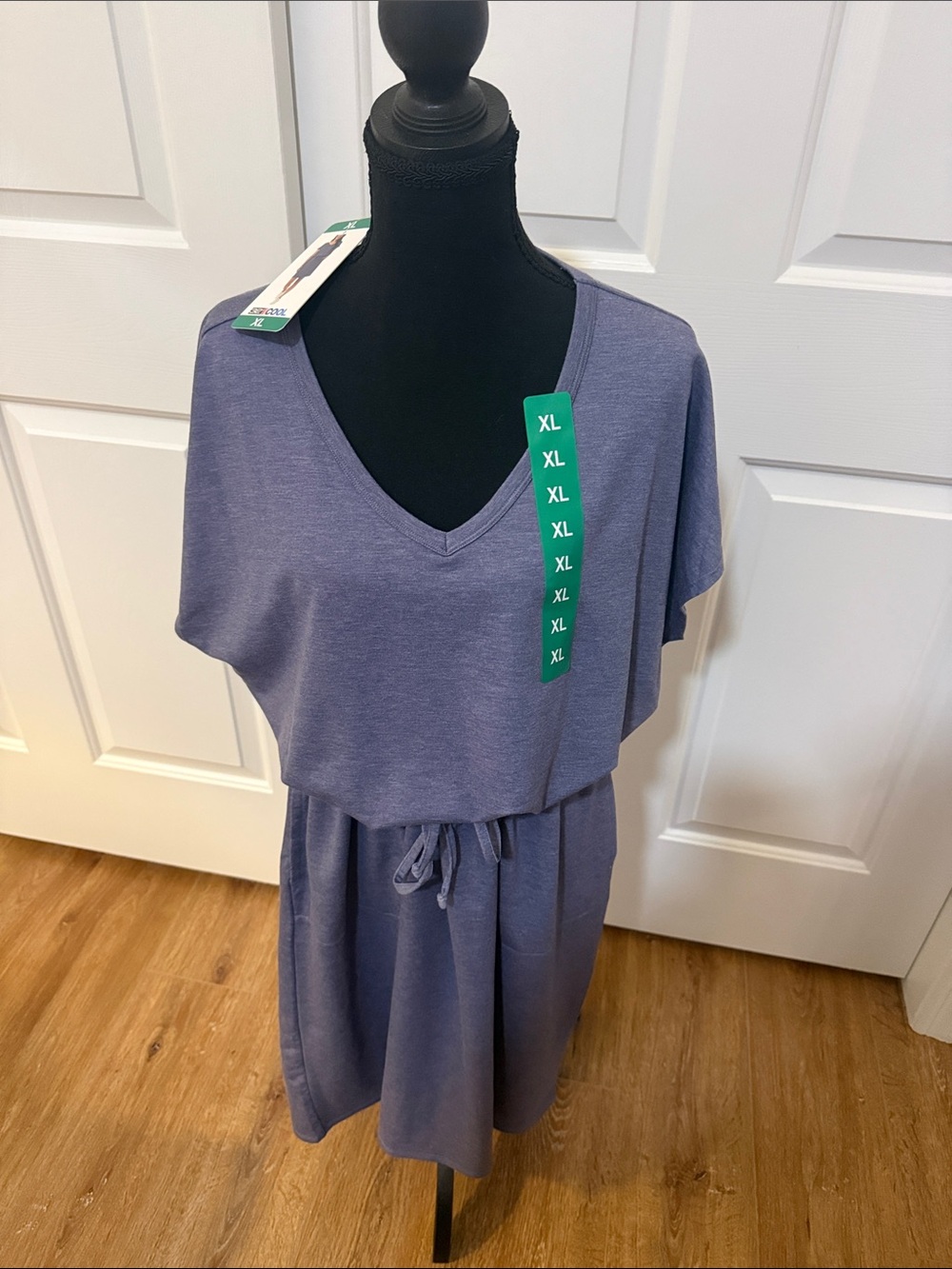 32 Degrees Cool Women’s Short Sleeve Drawstring Dress Blue Athleisure ComfortXL